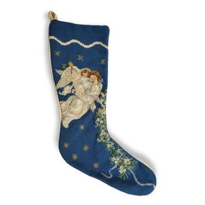 HANDMADE Christmas Stocking Angel Blue Holiday Hanging Decor Tapestry